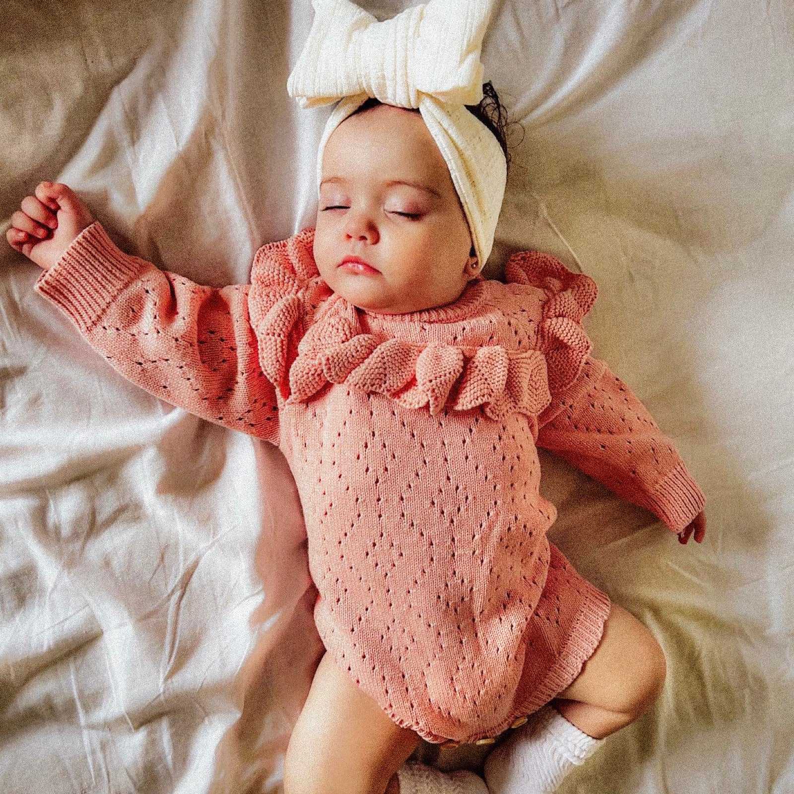 Diamond Knit Baby Romper Pink