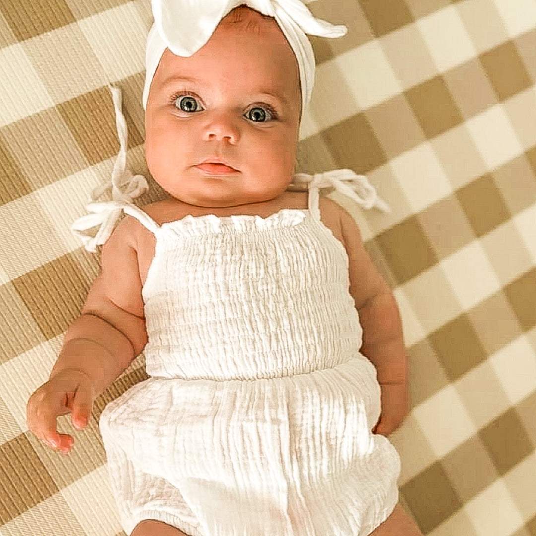 Tie up Shirred Romper and Headband Set White