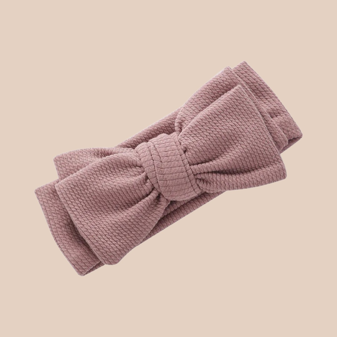 Chunky rib baby bow headband mauve. Large baby bow. Baby Topknot 