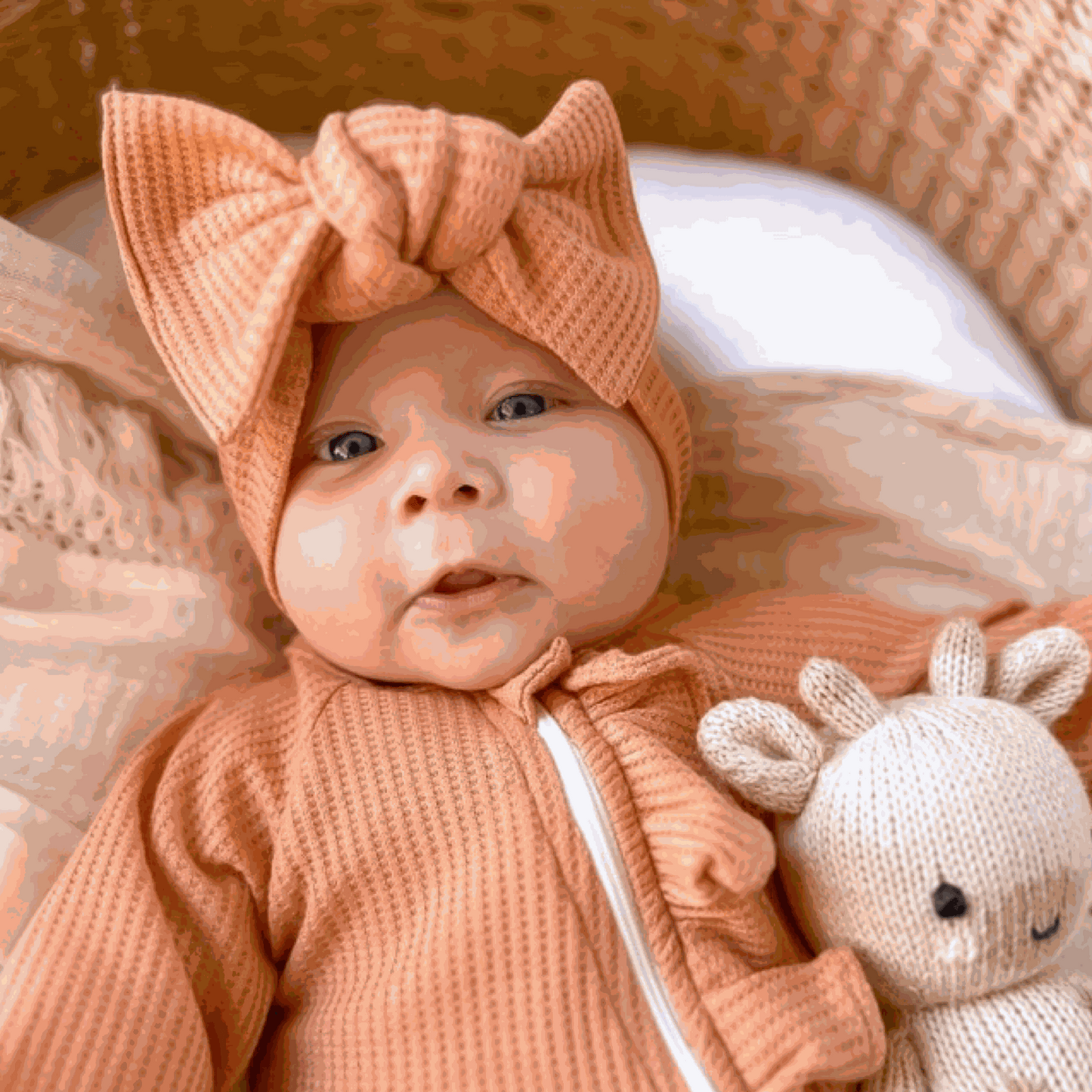 Peach Waffle Frill Onesie & Headband