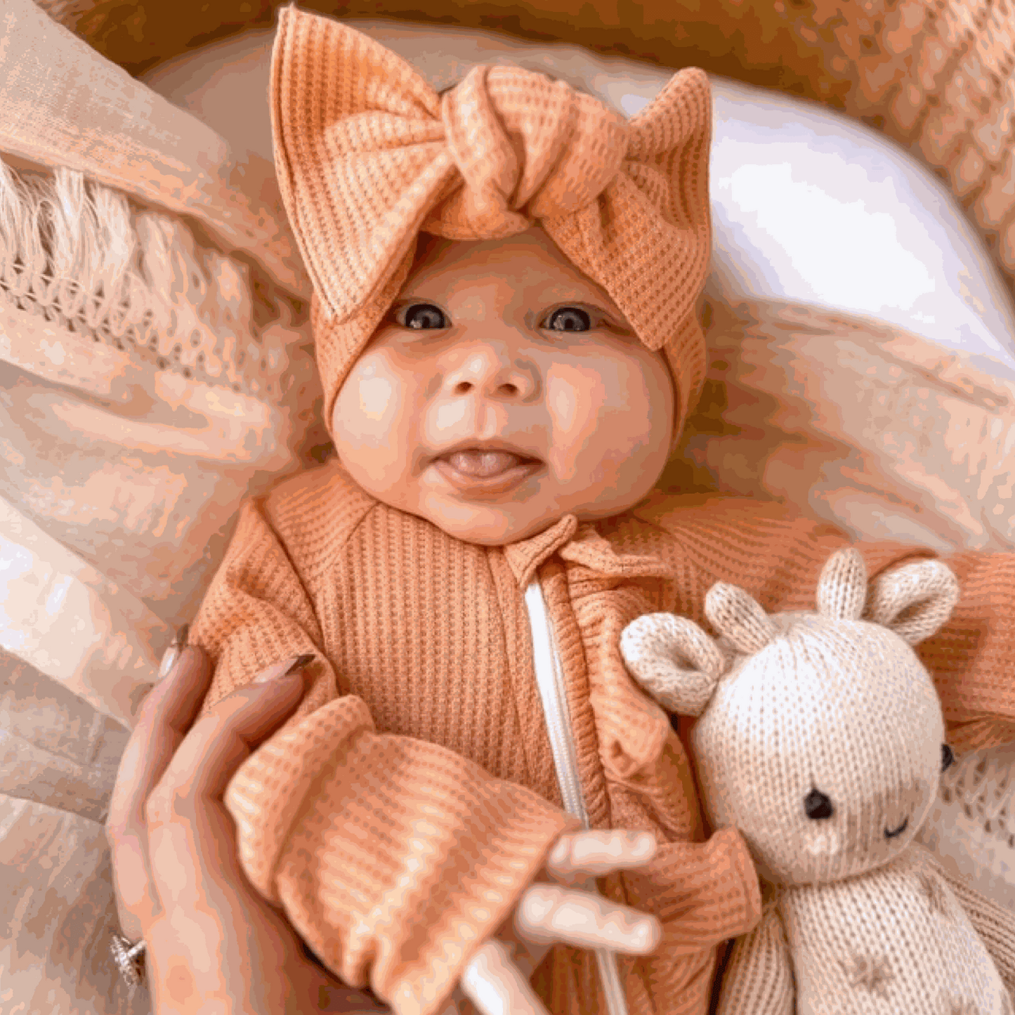 Peach Waffle Frill Onesie & Headband