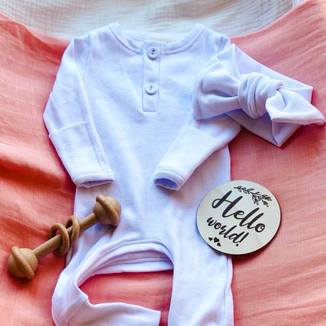 White Ribbed Onesie and Headband