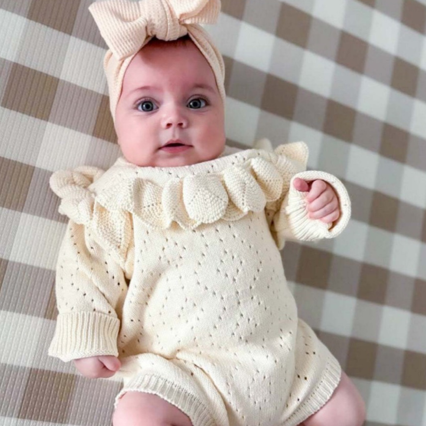 Clearance - Diamond Knit Baby Romper - 12-18m | Ivory