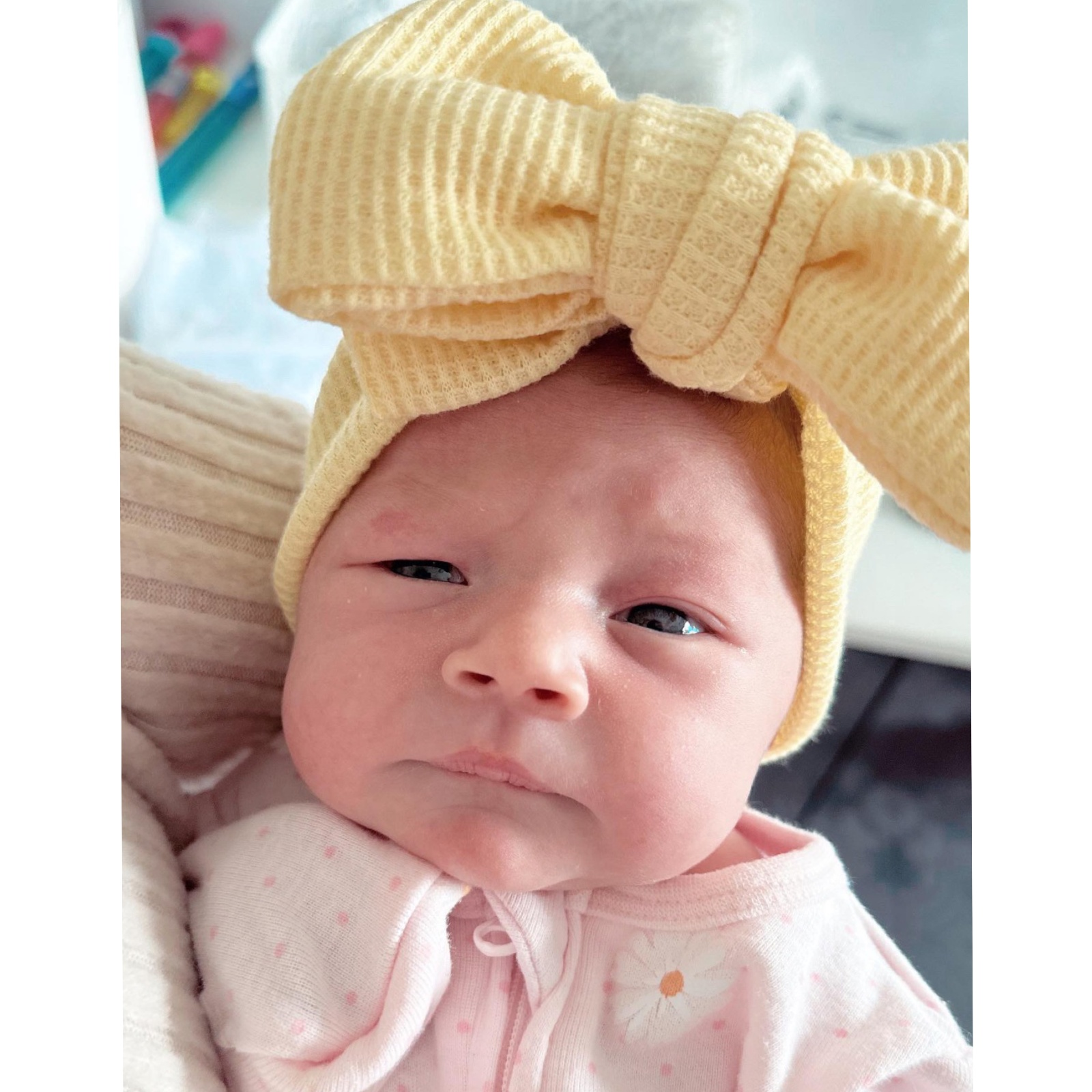 Waffle baby bow. Oversized yellow baby bow headband