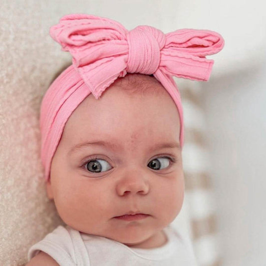 Big Bow Cable Knit Baby Headband | Candy Pink