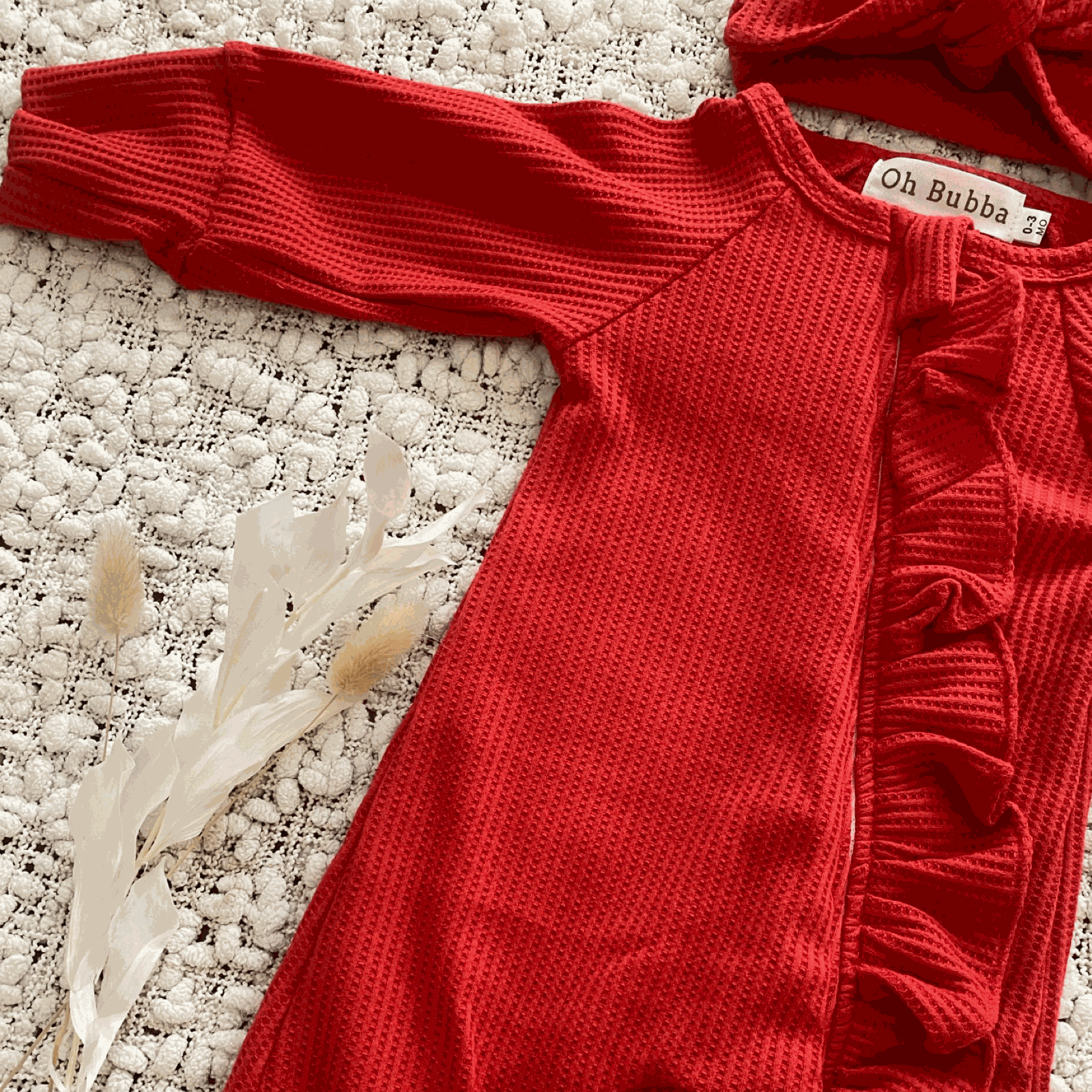 Baby girl red frill romper and headband 