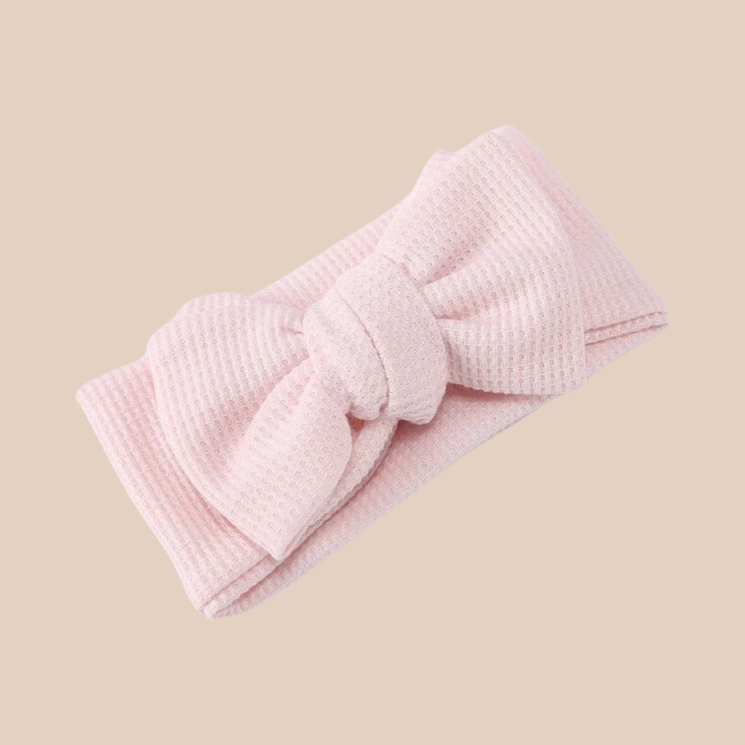 Large Waffle Baby Bow Headband | Baby Pink