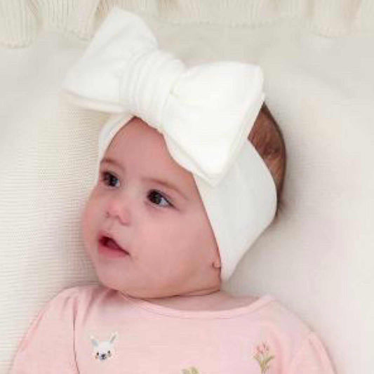Chunky Rib Baby Bow Headband | White