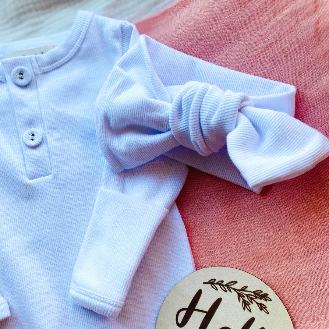 White Ribbed Onesie and Headband