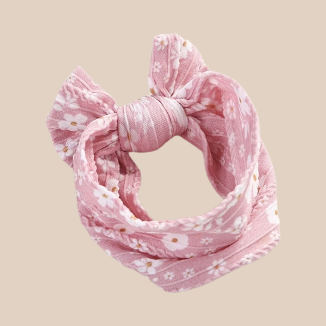 Cable Knit Baby Bow Headband | Pink Daisy