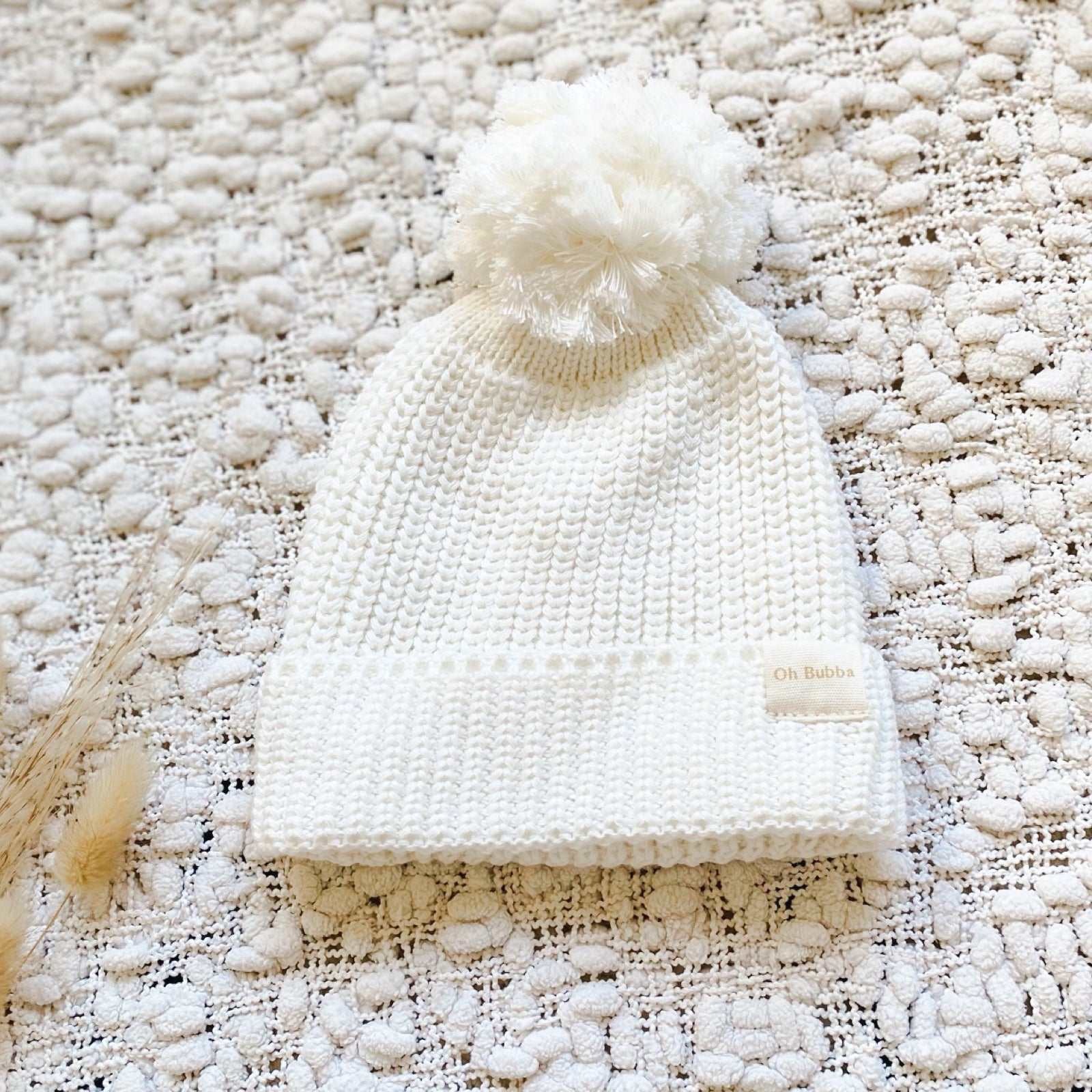 white knit baby beanie 