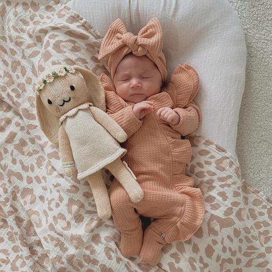 Dusty rose waffle onesie and bow. Waffle zip romper. Newborn onesie