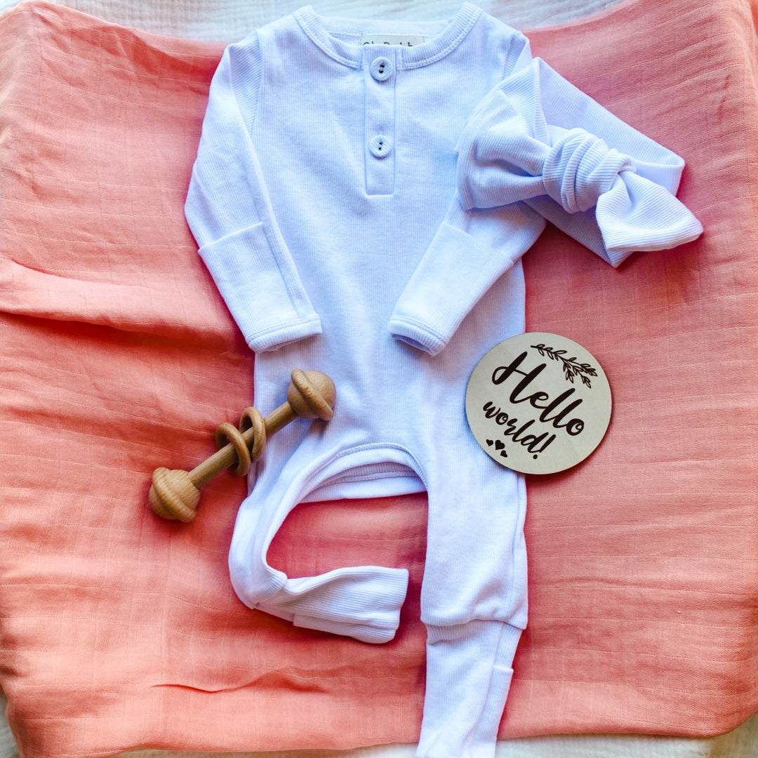 White Ribbed Onesie and Headband