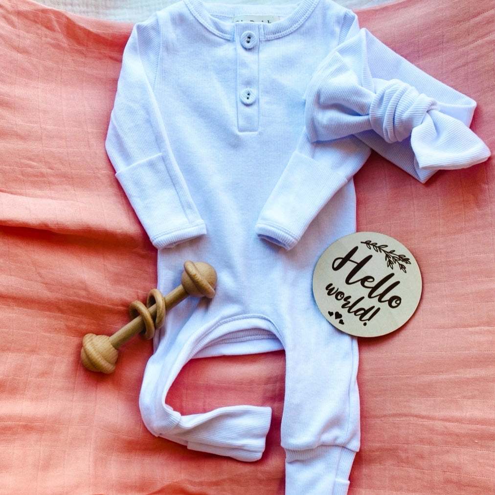 White Ribbed Onesie and Headband