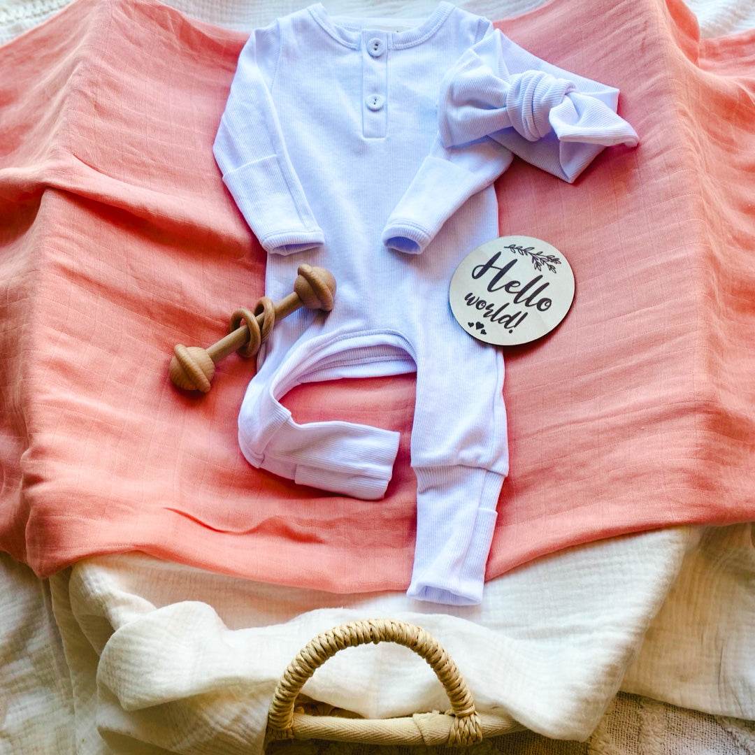 White Ribbed Onesie and Headband