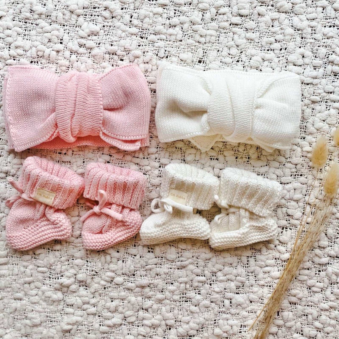 Newborn knit booties and headband set