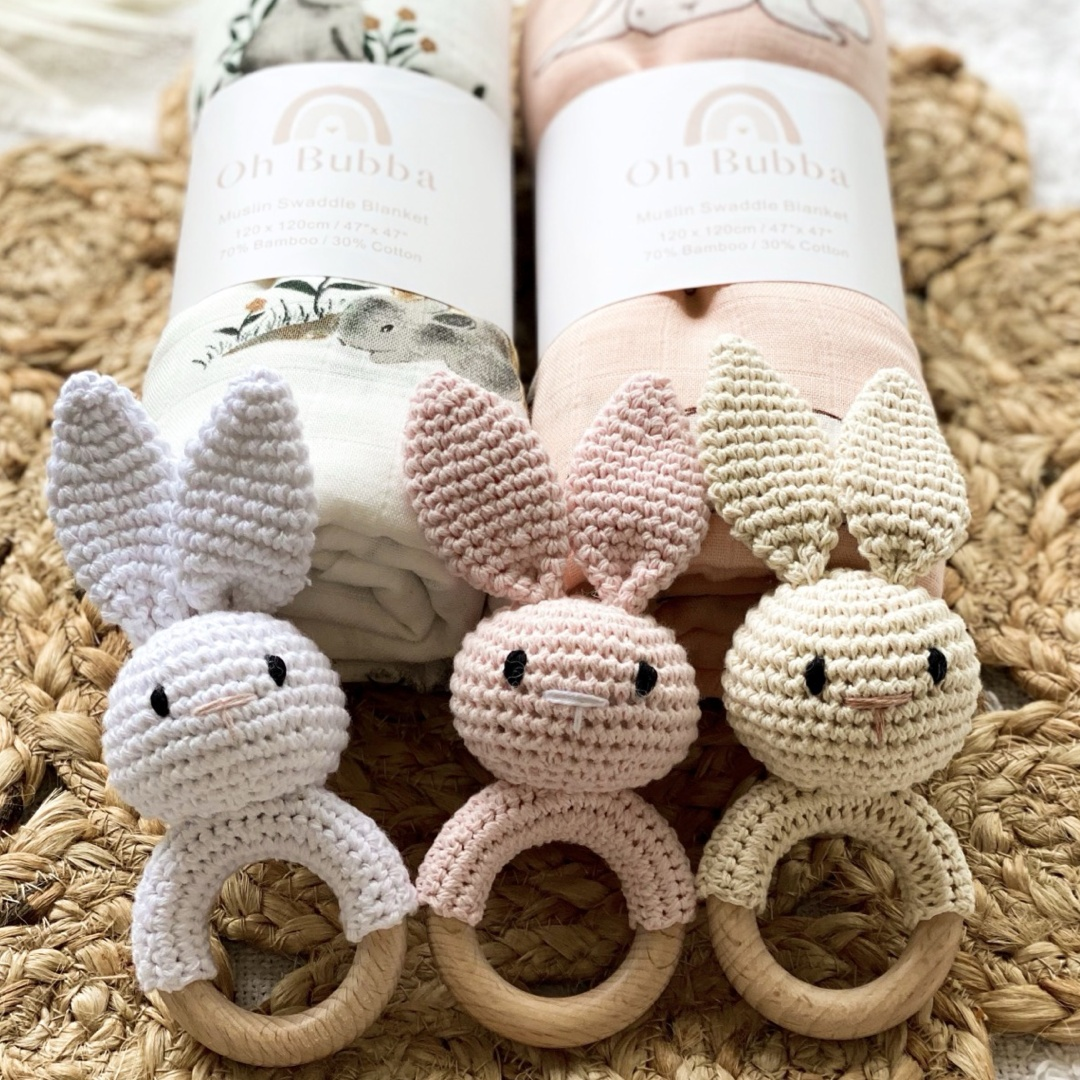 Crochet Bunny Rattle | White