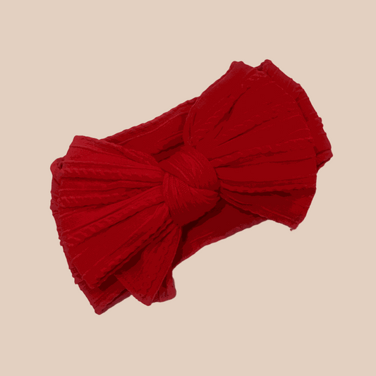 Big bow red cable knit headband. Newborn large baby bow. Baby girl headbands 