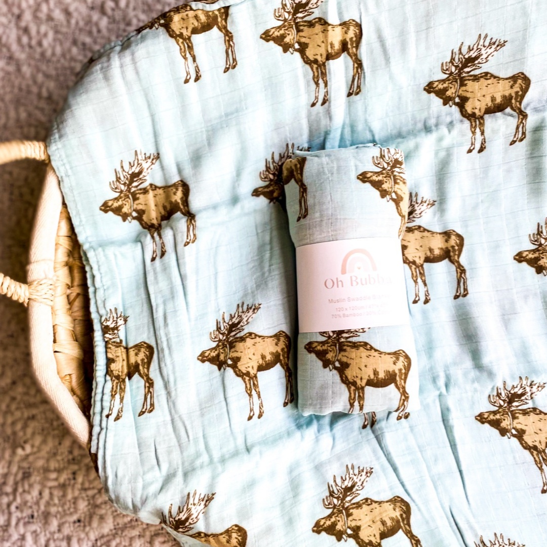 Blue Moose Baby Swaddle | Newborn Muslin Wrap