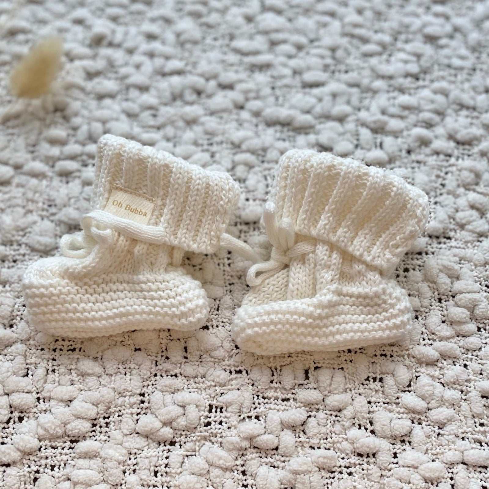 white knit baby booties