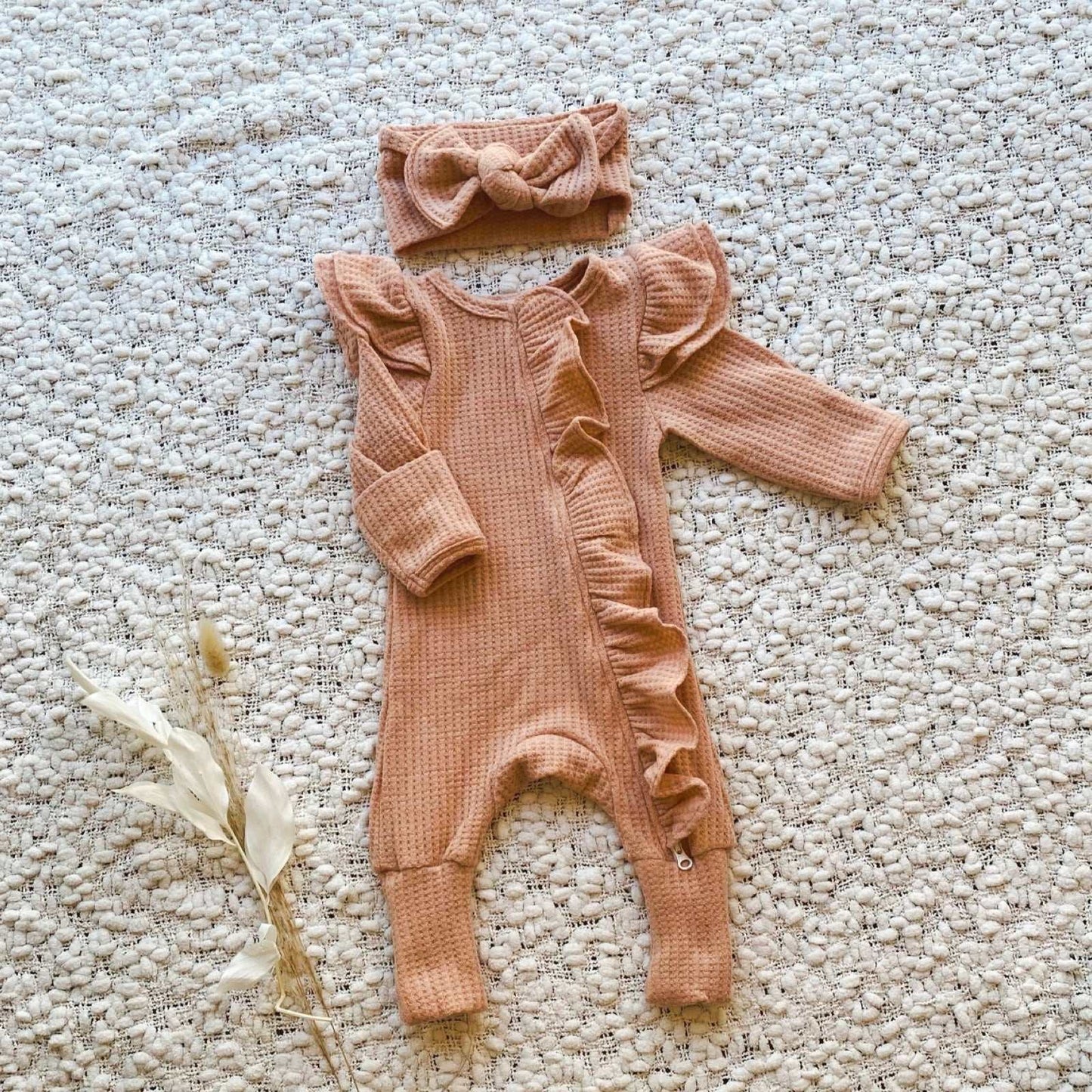 Waffle baby onesie. Baby zipper onesie. Baby romper. Frill onesie 