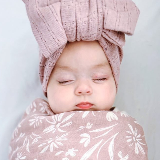Oversized Rib Baby Bow Headband | Mauve