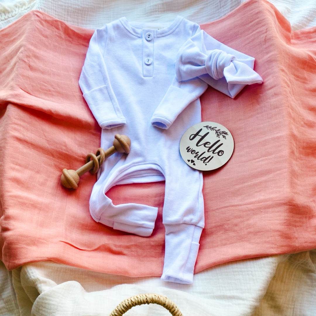 White Ribbed Onesie and Headband