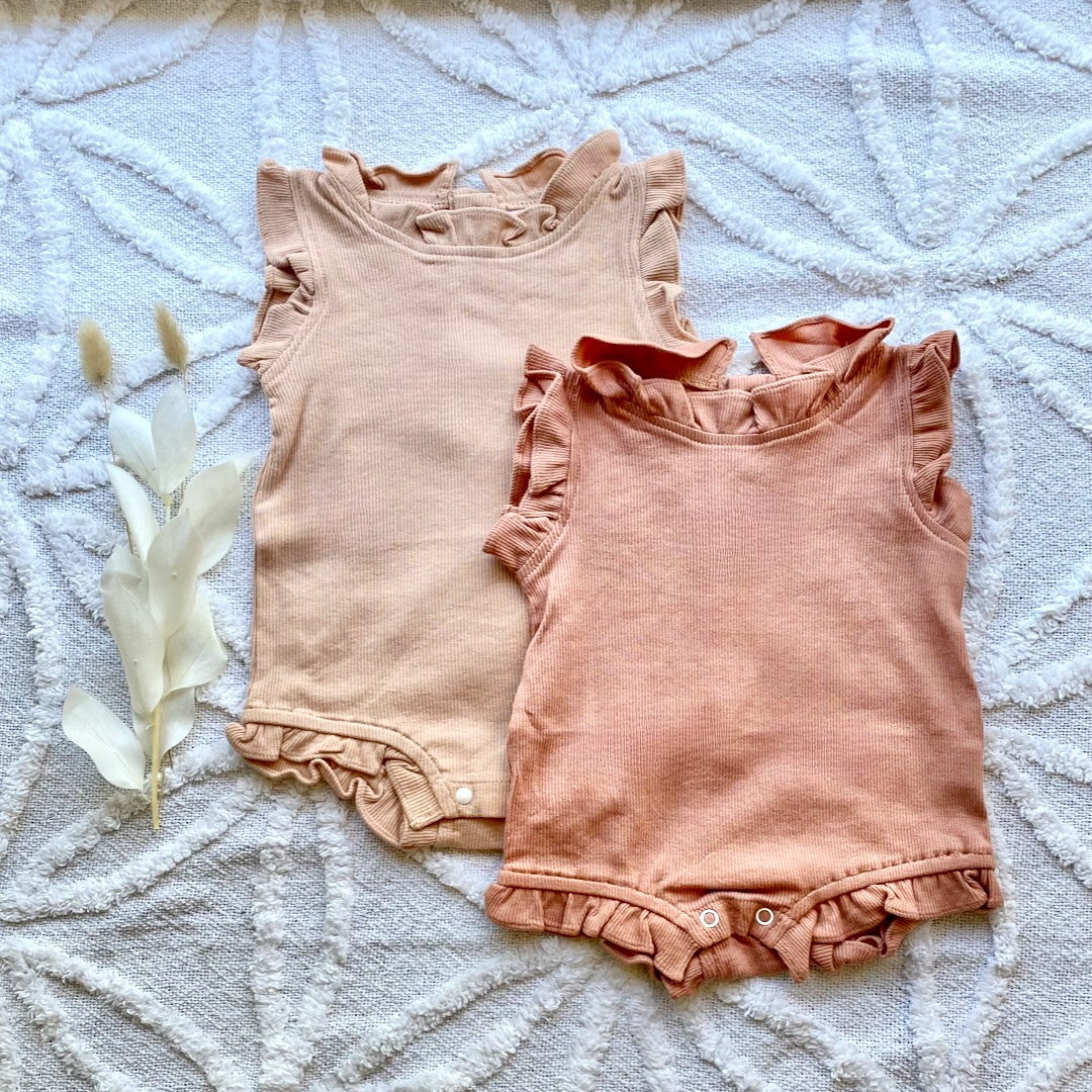 2 Piece Ribbed Frill Romper & Shorts Set | Dusty Rose