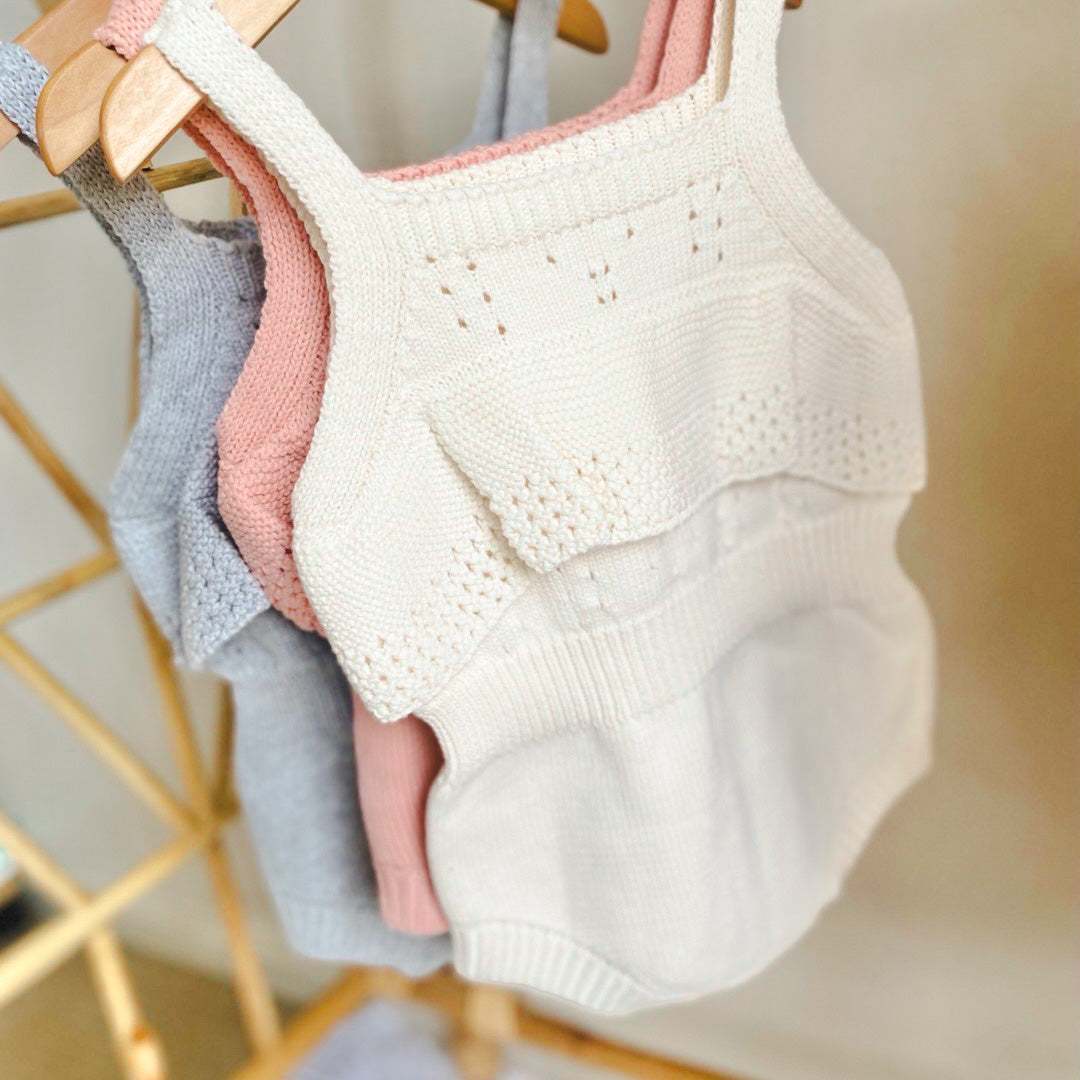 Ivory Knit Baby Girl Romper