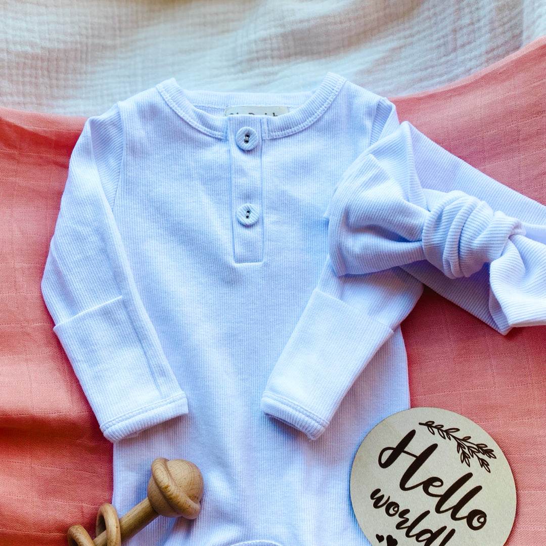 White Ribbed Onesie and Headband