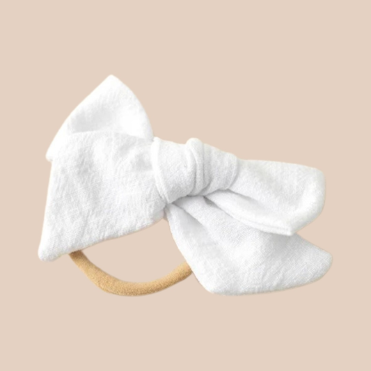 Petite Linen Baby Bow | White