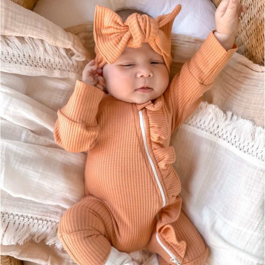 Peach Waffle Frill Onesie & Headband