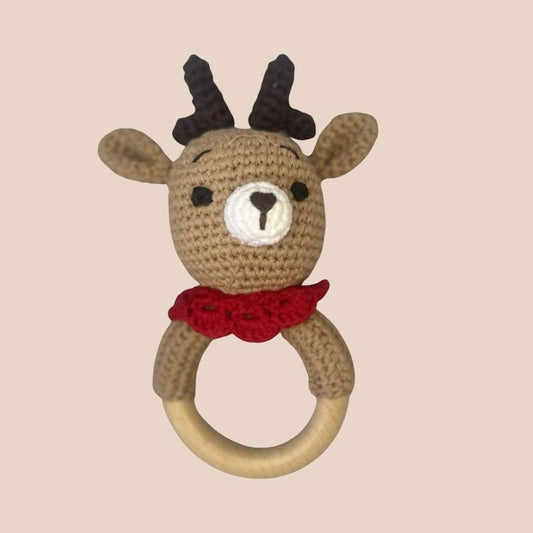 Red deer Christmas rattle. Baby crochet rattle. Baby toy