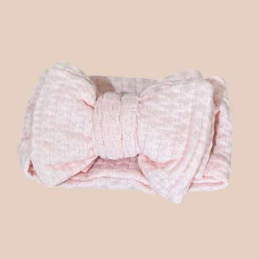 Pink Knit Waffle Baby Bow Headband