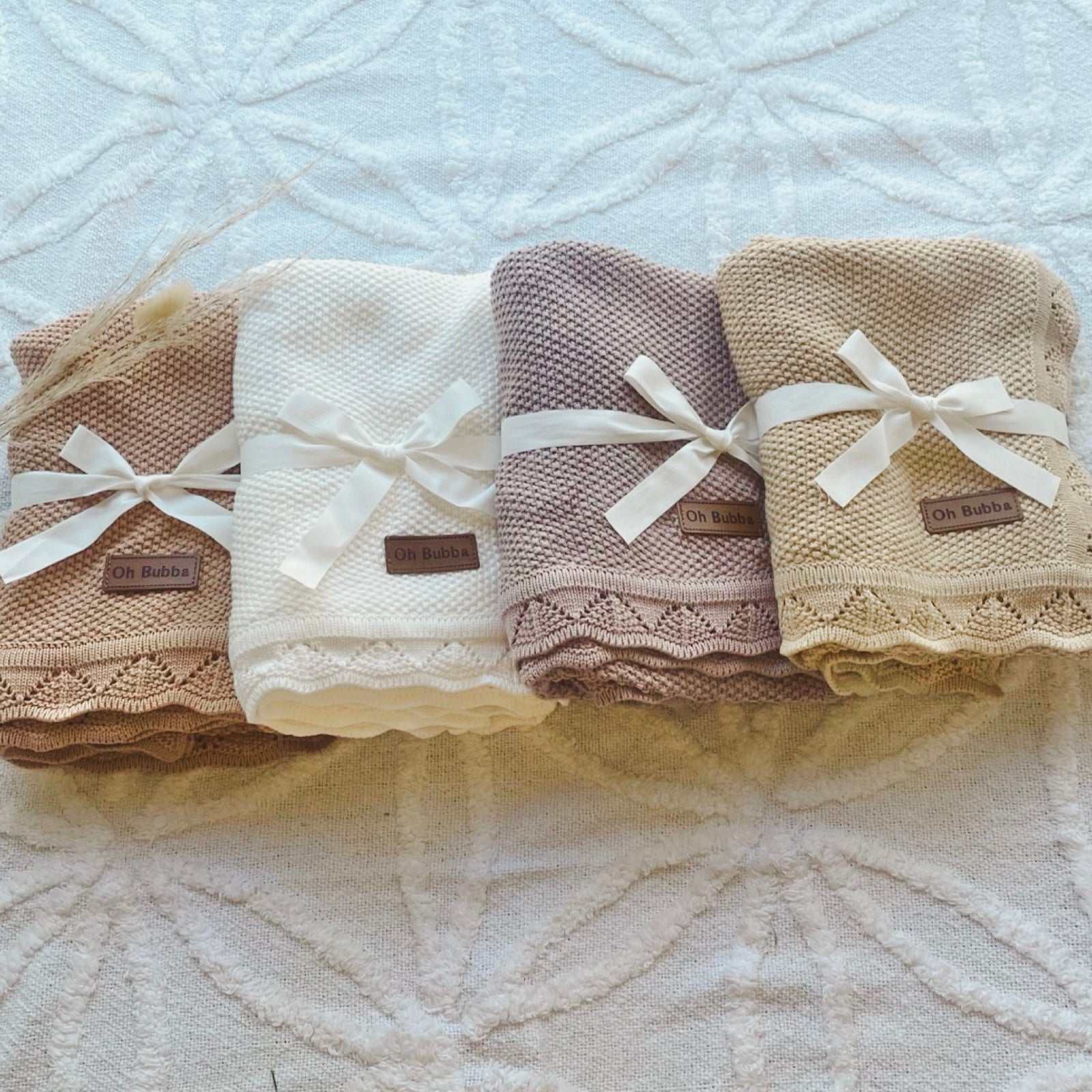 Baby Knit blankets. Dusty Rose, White, Mauve, Caramel baby blankets