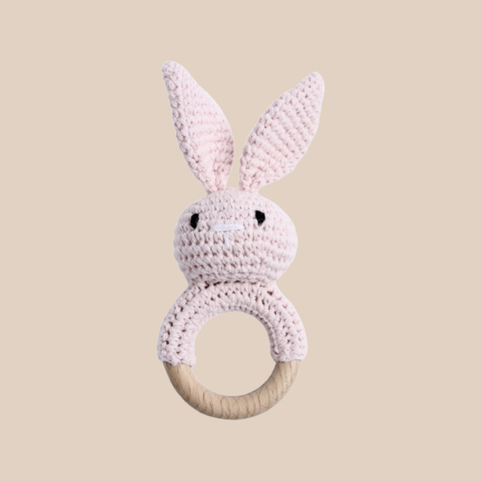 Pink Crochet Bunny Rattle. Baby rattle. Baby toy