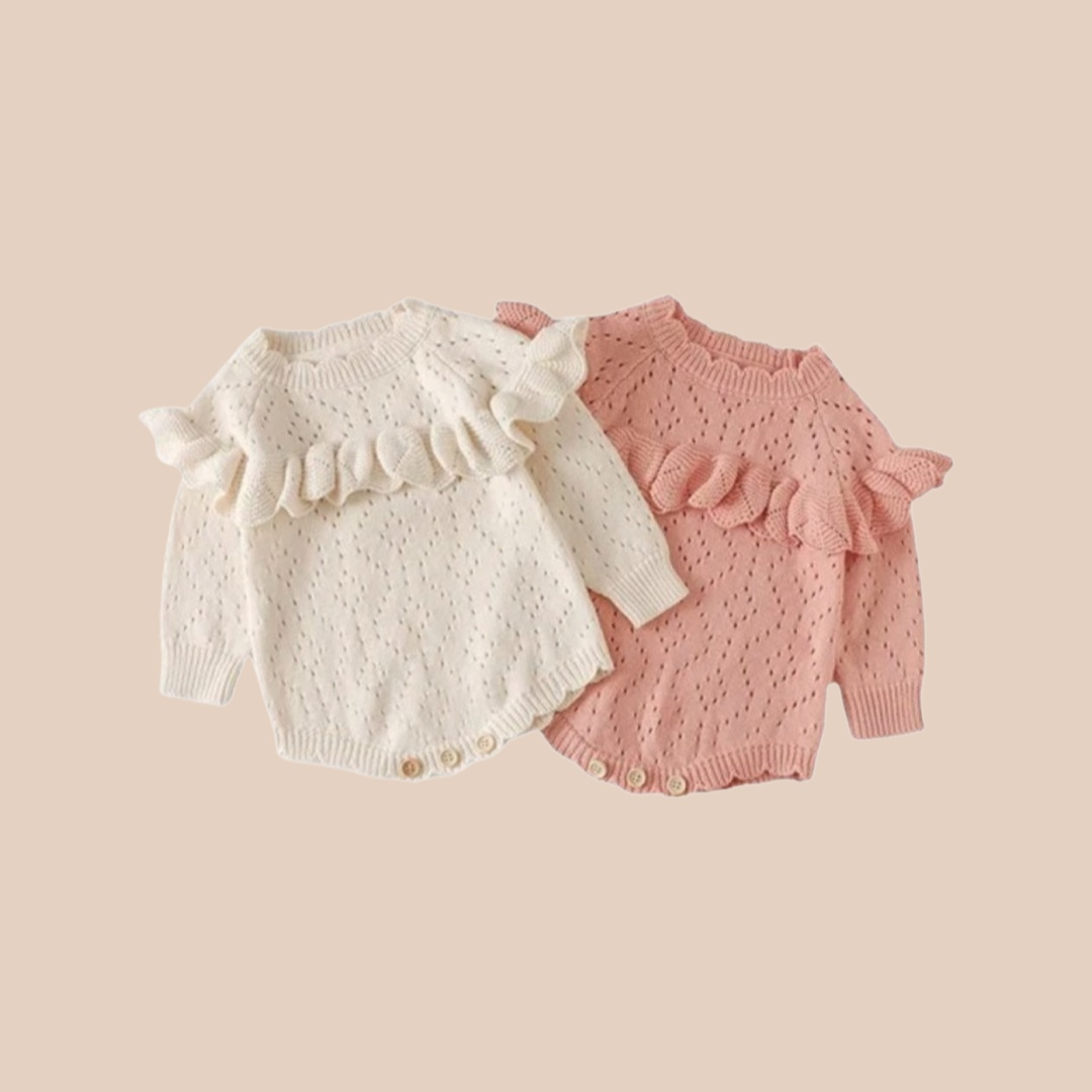 Diamond Knit Baby Romper | Pink