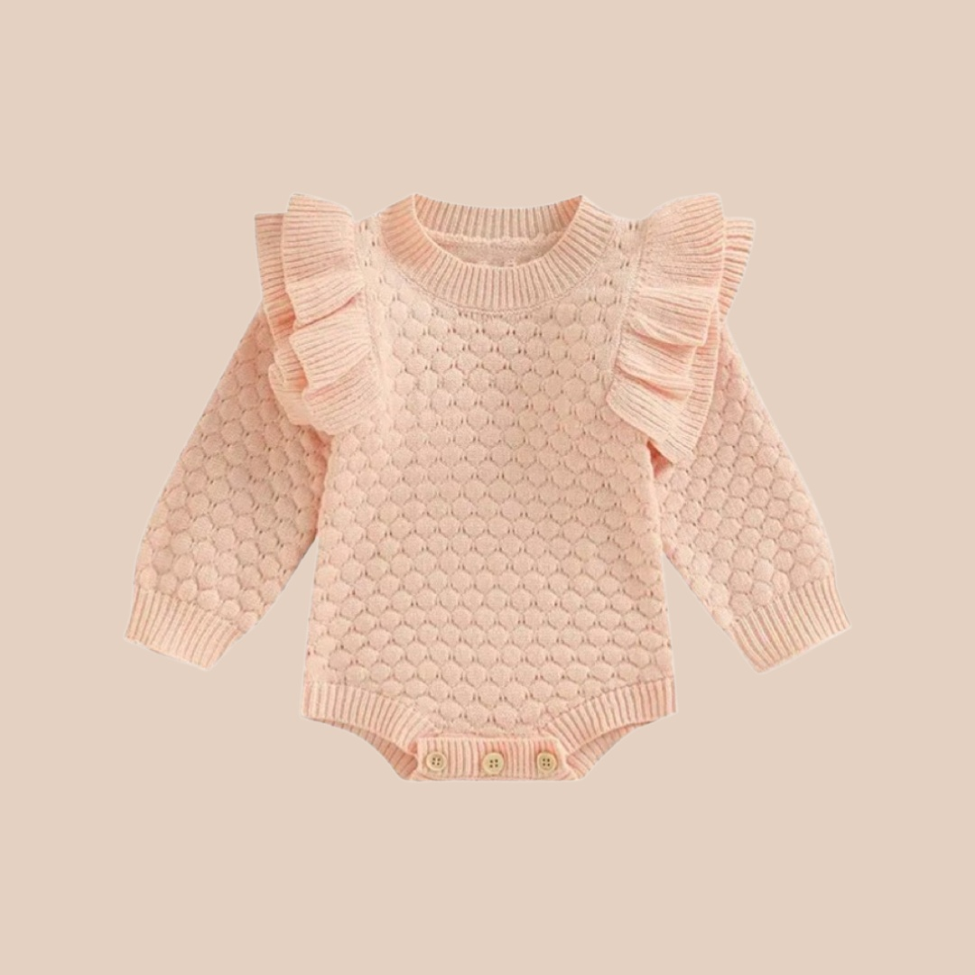 Frill knit baby romper. Knitted romper. Baby girl romper. Baby girl clothing