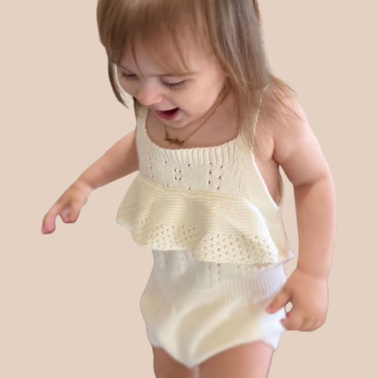 Baby girl knit romper. Baby girl romper. Neutral baby clothing