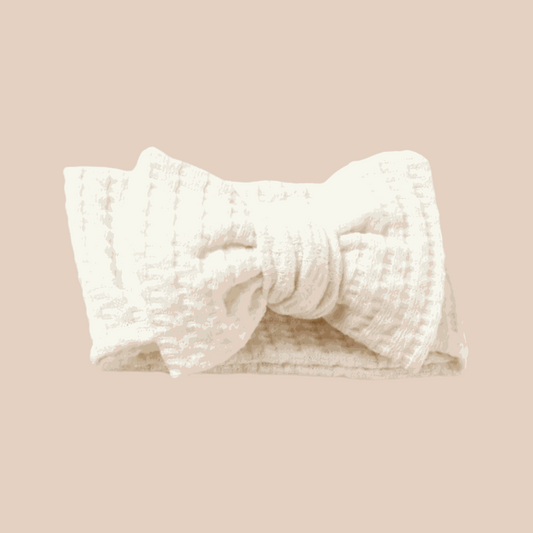 White Knit Waffle Baby Bow Headband