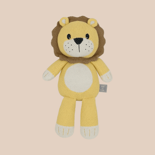 Leo the Lion Living Textiles. Newborn Baby knit toy. Baby Boy gift 