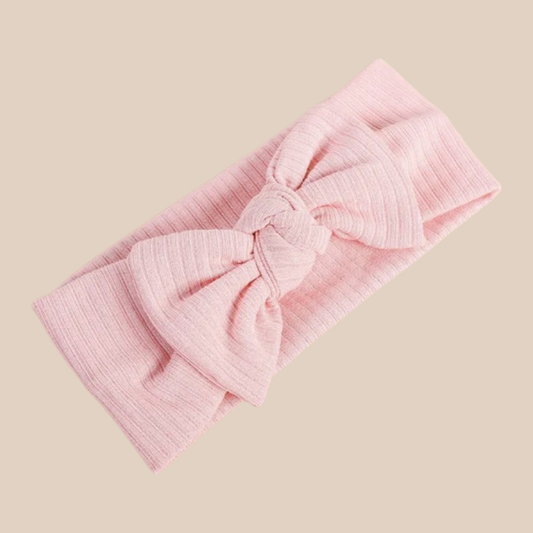 Ribbed Baby Bow Headband | Pink