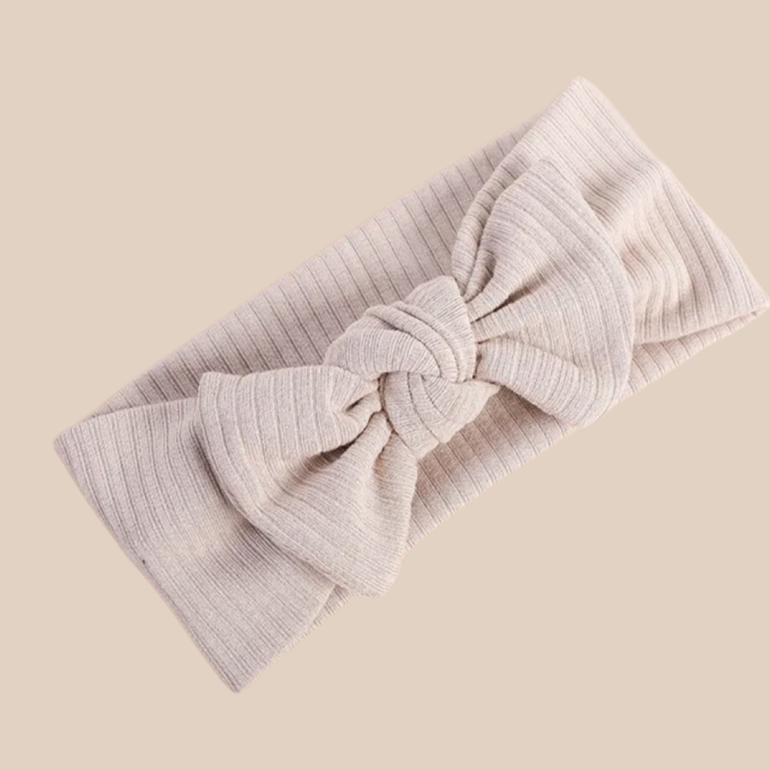 Ribbed Baby Bow Headband | Beige