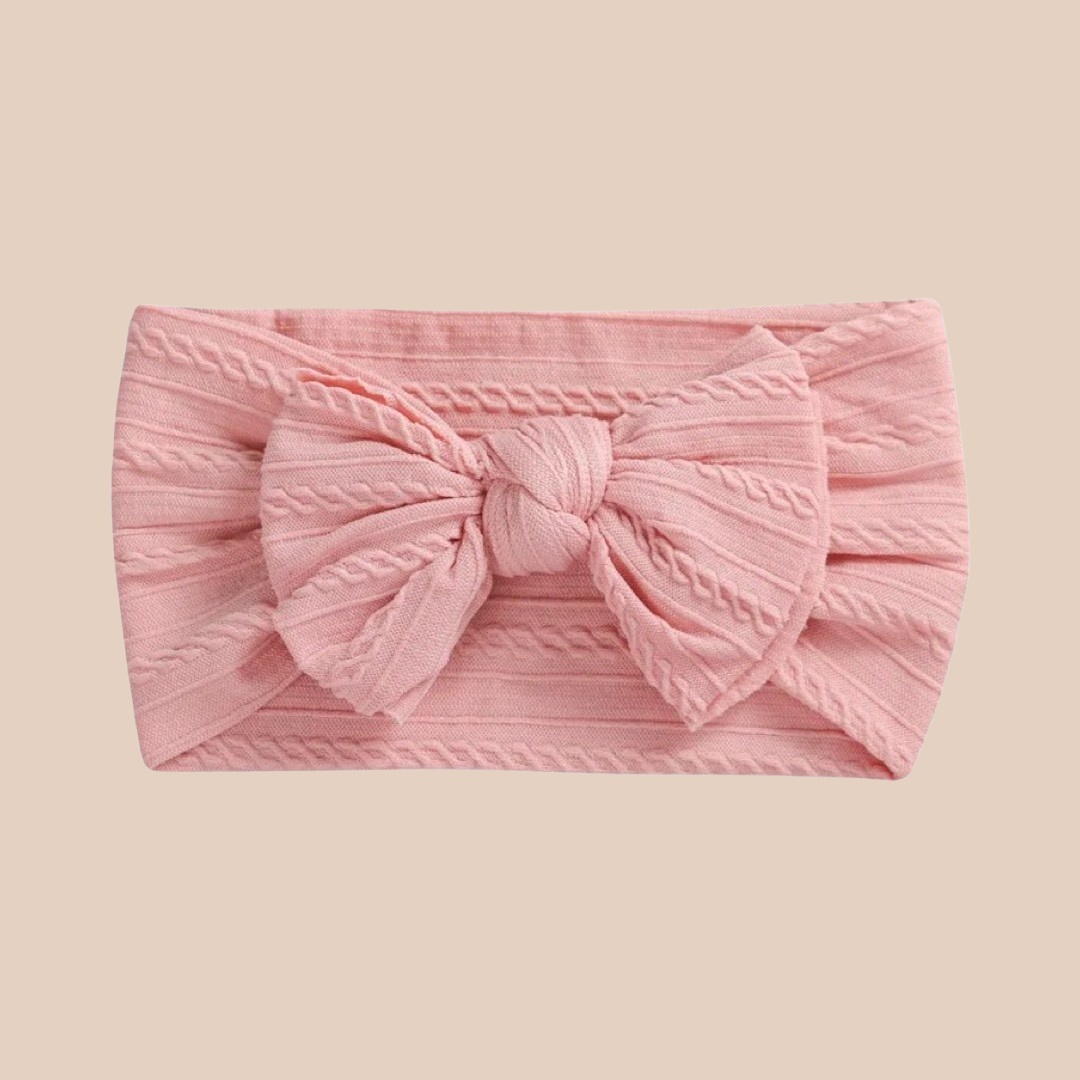 Big Bow Cable Knit Baby Headband | Dusty Pink