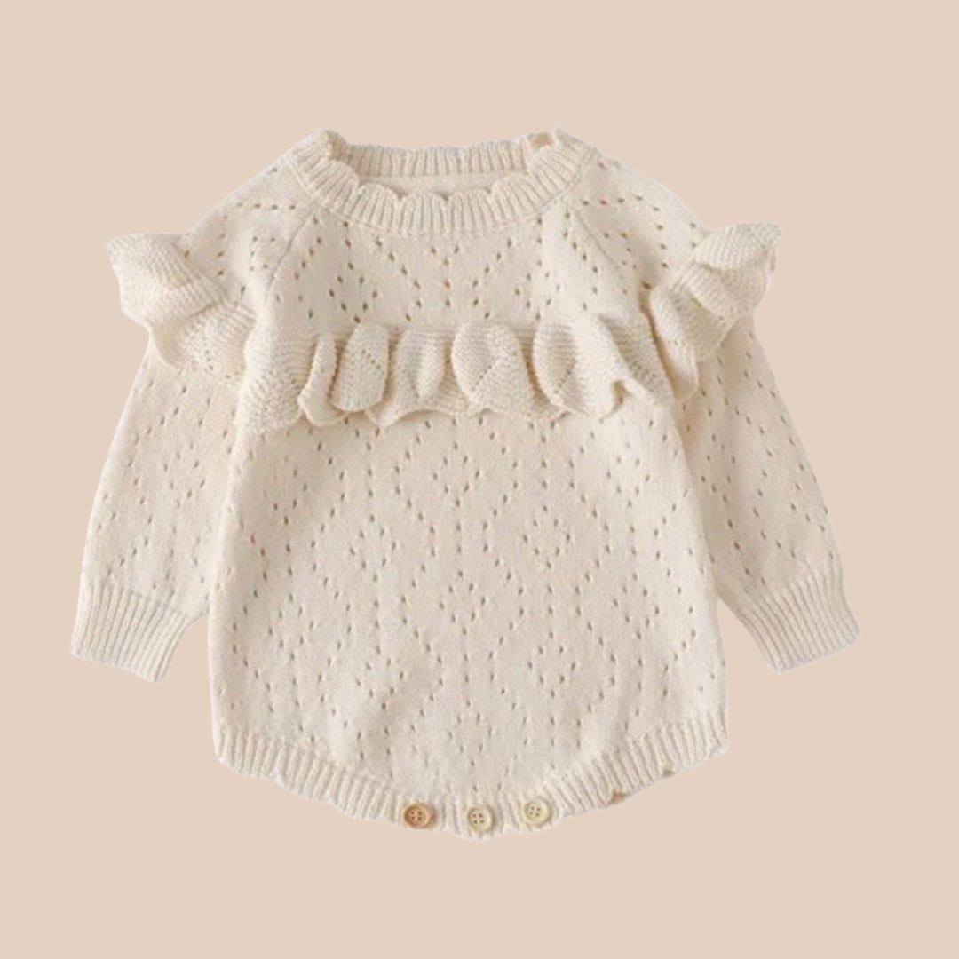 Diamond Knit Baby Romper | Ivory