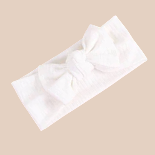 Ribbed Baby Bow Headband | White