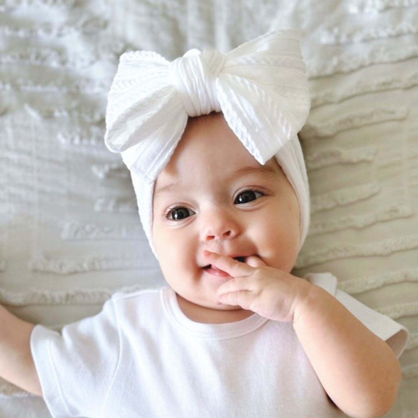 Big Bow Cable Knit Baby Headband | White