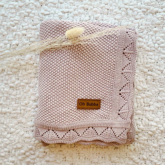 Heirloom Baby Knit Blanket. Mauve Baby Knit Blanket