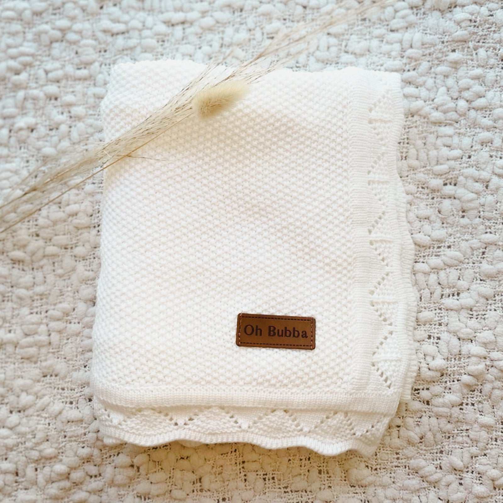 Heirloom Baby Knit Blanket. White Baby Knit Blanket