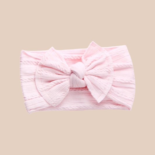 Pink cable knit headband. Baby bow headband. Newborn baby bow headband